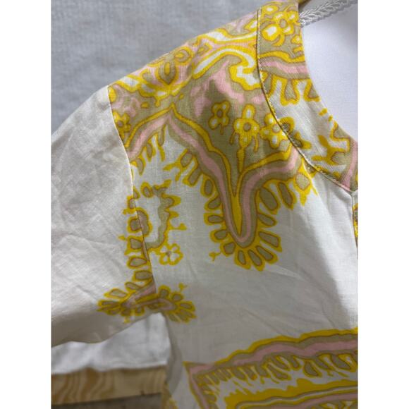 J.Crew Linen Cotton Boho Tunic Dress Yellow Pink Medallion Print Size 10 - Picture 4 of 8